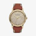 Large Check Leather on Canvas Strap - Brown - 1