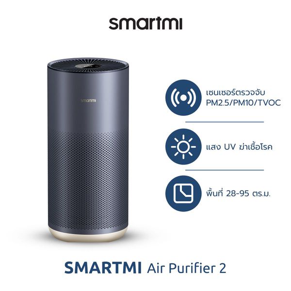 [ประกันศูนย์ไทย1ปี] Smartmi Air Purifier 2 เครื่องฟอกอากาศ รุ่น SM0007 ฆ่าเชื้อโรคด้วยยูวี เซ็นเซอร์+กรอง TVOC, PM2.5/PM