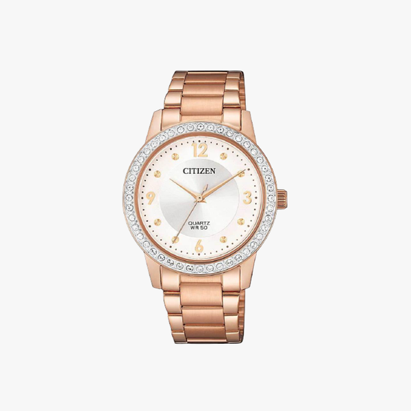 [ประกันร้าน] CITIZEN นาฬิกาข้อมือผู้หญิง รุ่น EL3093-83A AQ Mid White Dial Rose Gold