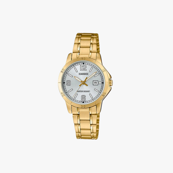 [ประกันร้าน] CASIO นาฬิกาข้อมือ รุ่น  LTP-V004G-7B2UDF-S Standard Silver Dial Gold