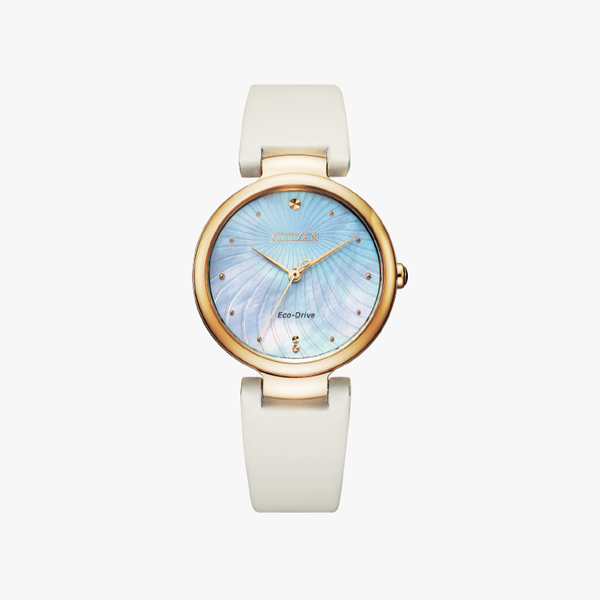[ประกันร้าน] CITIZEN นาฬิกาข้อมือผู้หญิง รุ่น EM0853-22D Eco-Drive Mother of Pearl Dial White