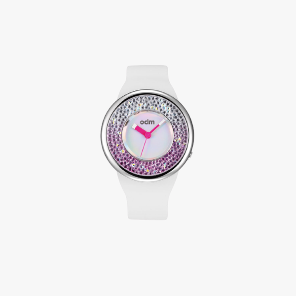 ODM นาฬิกาข้อมือผู้หญิง แบบมีเข็ม รุ่น Homlogam DD156-02 หน้าปัดสีเงิน สายสีขาว