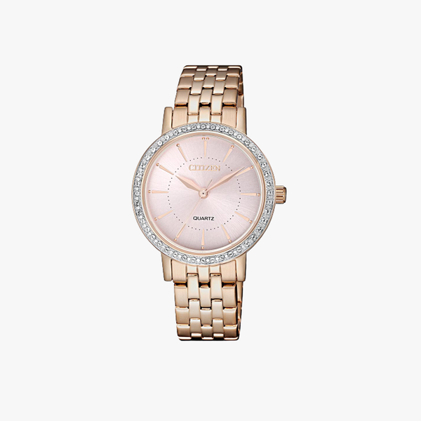 [ประกันร้าน] CITIZEN นาฬิกาข้อมือผู้หญิง รุ่น EL3043-81X AQ Mid Elegant Quartz Pink Dial Rose Gold