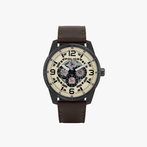 Police LAWRENCE dark brown leather watch
