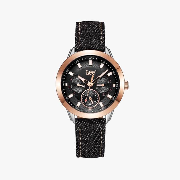 Lee นาฬิกาข้อมือ Metropolitan LEF-F160ASV1-1R แบรนด์แท้ USA สายหนังหุ้มยีนส์สีดำ กันน้ำ ระบบอนาล็อก