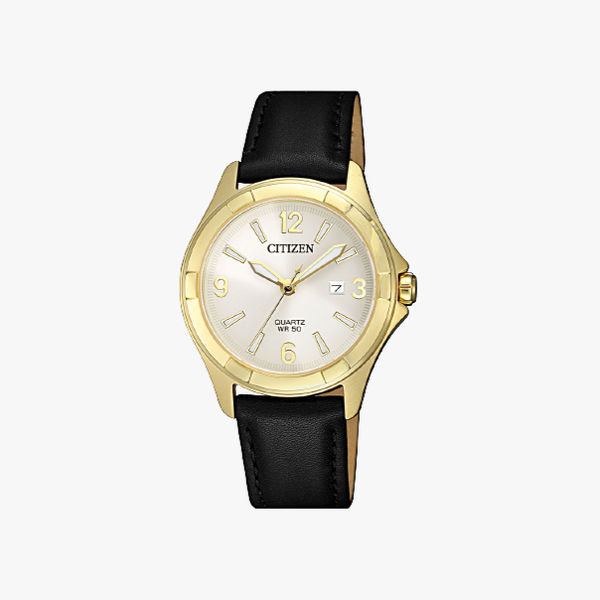 [ประกันร้าน] CITIZEN นาฬิกาข้อมือผู้หญิง รุ่น EU6082-01A  AQ Mid Gold Dial Black