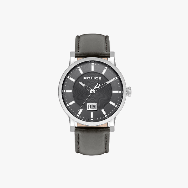 Police Collin Analogue Grey Dial Grey Leather Watch