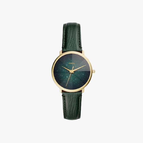 Fossil Prismatic Galaxy Three-Hand Green Leather Watch - Green