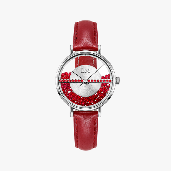 Lee นาฬิกาข้อมือ Metropolitan LEF-F118DSL4-S4 แบรนด์แท้ USA สายหนังสีแดง กันน้ำ ระบบอนาล็อก