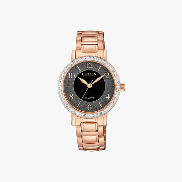 [ประกันร้าน] CITIZEN นาฬิกาข้อมือผู้หญิง รุ่น EL3048-53E AQ Mid Black Dial Gold