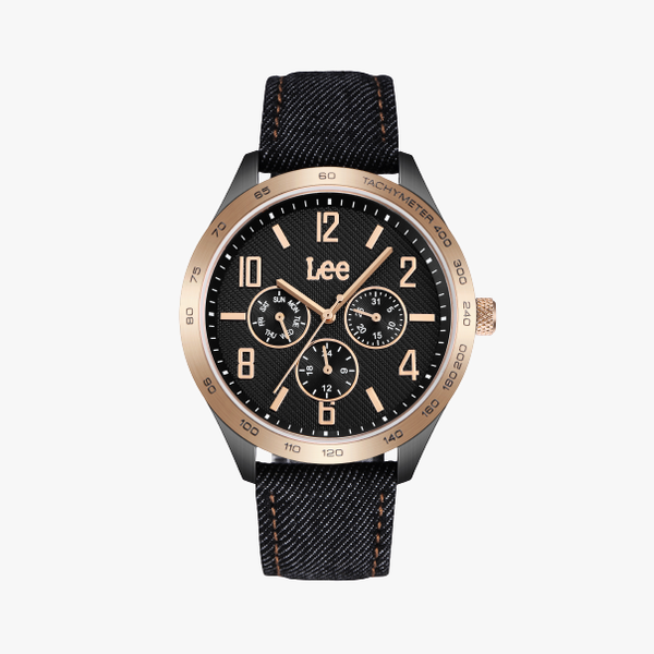 Lee นาฬิกาข้อมือ Metropolitan LEF-M33DBV1-1R แบรนด์แท้ USA สายหนังหุ้มยีนส์สีดำ กันน้ำ ระบบอนาล็อก