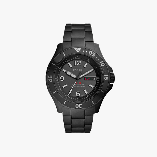 Fossil Three-Hand Date Black Stainless Steel Watch - Black