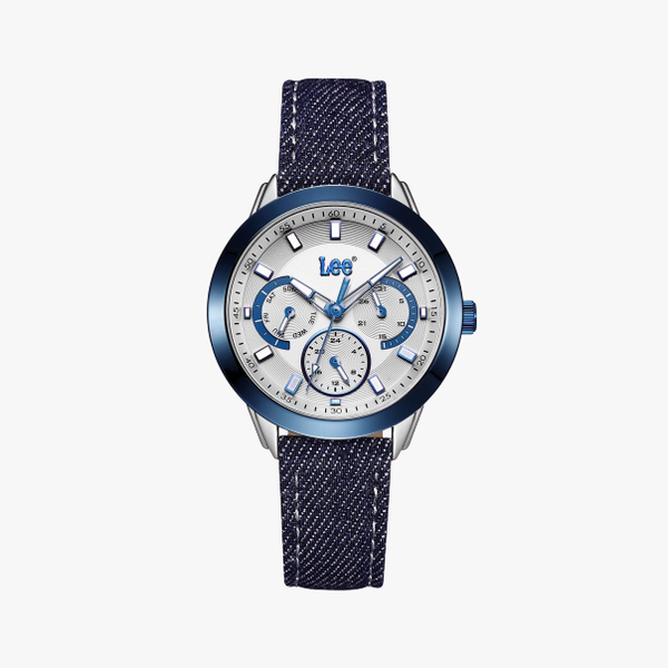 Lee นาฬิกาข้อมือ Metropolitan LEF-F160ASV2-8L แบรนด์แท้ USA สายหนังหุ้มยีนส์สีน้ำเงิน กันน้ำ ระบบอนาล็อก
