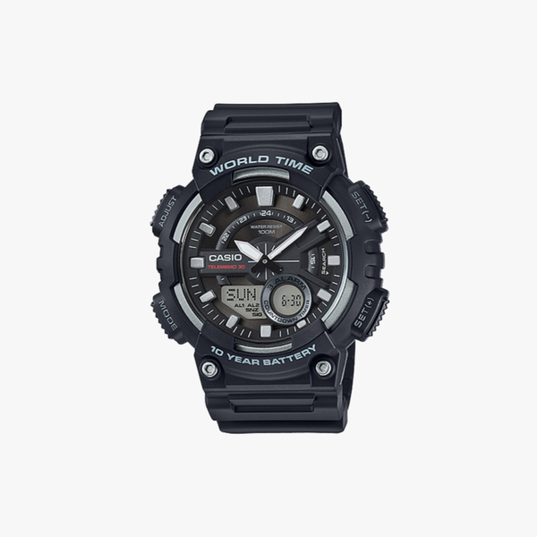 [ประกันร้าน] Casio นาฬิกาข้อมือผู้ชาย รุ่น AEQ-110W-1AVDF-S Standard World Time Map Black