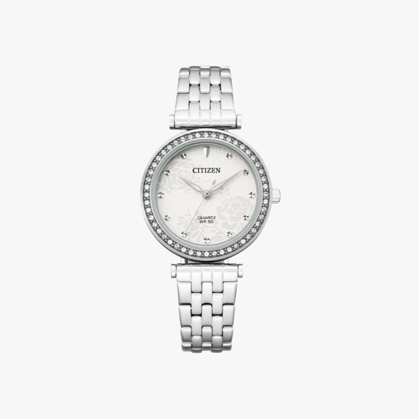 [ประกันร้าน] CITIZEN นาฬิกาข้อมือผู้หญิง รุ่น ER0211-52A AQ Diamond Accents White Dial Silver