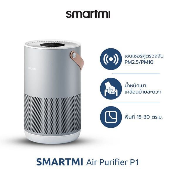 [ประกันศูนย์ไทย1ปี] Smartmi Air Purifier P1 รุ่น SM0005 เครื่องฟอกอากาศเซ็นเซอร์คู่ดักจับทั้ง PM2.5/PM10 - สีเงิน