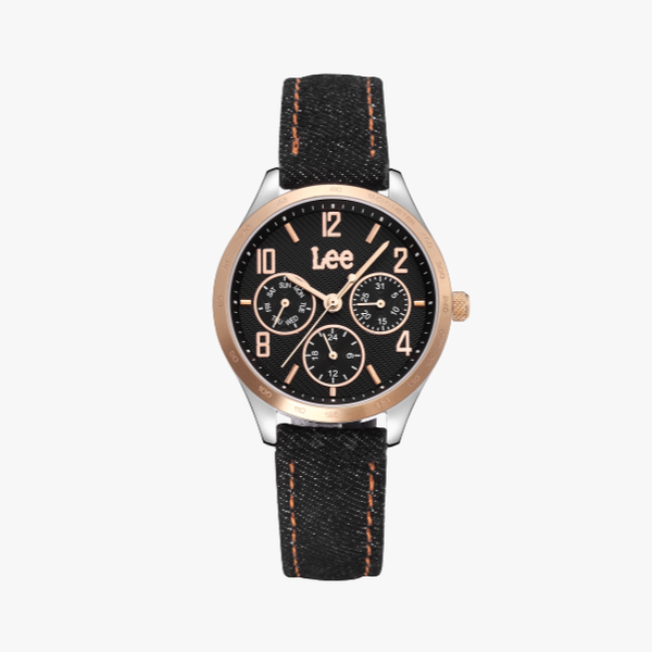 Lee นาฬิกาข้อมือ Metro Gent LEF-F18DSV1-1R แบรนด์แท้จาก USA สายหนังหุ้มยีนส์สีดำ กันน้ำ ระบบอนาล็อก