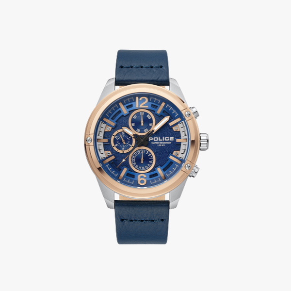 Police multifunction blue leather watch
