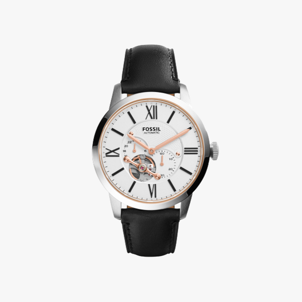 Fossil Townsman Automatic Black Leather Watch - Black